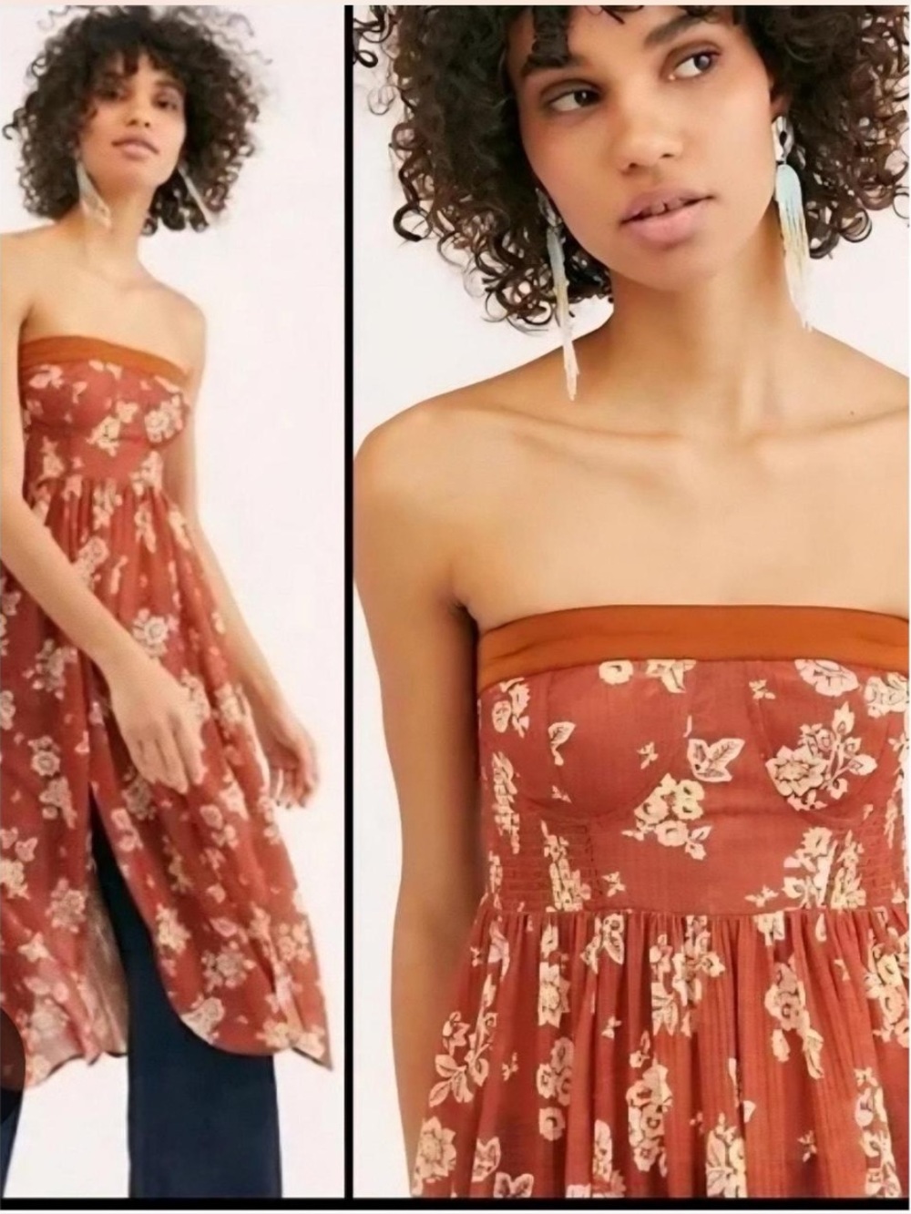 NWT Free People Strapless Floral Sheer Midi Dress